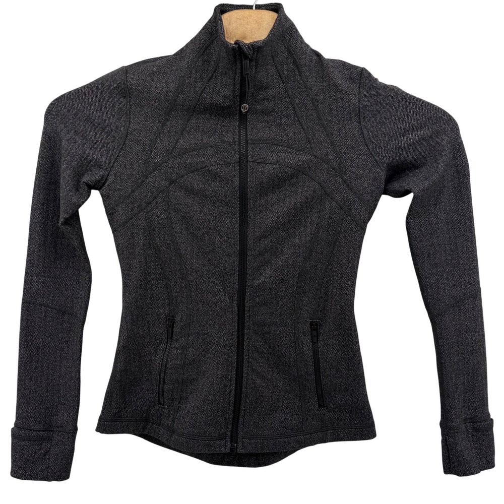 Lululemon Define Jacket Womens 8 Black White Herringbone Full Zip Thumbhole Mock